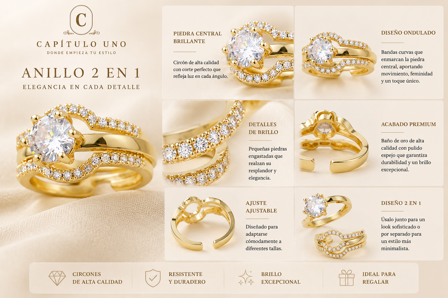 Imperial Diamond - Anillo 2 en 1 corte brillante