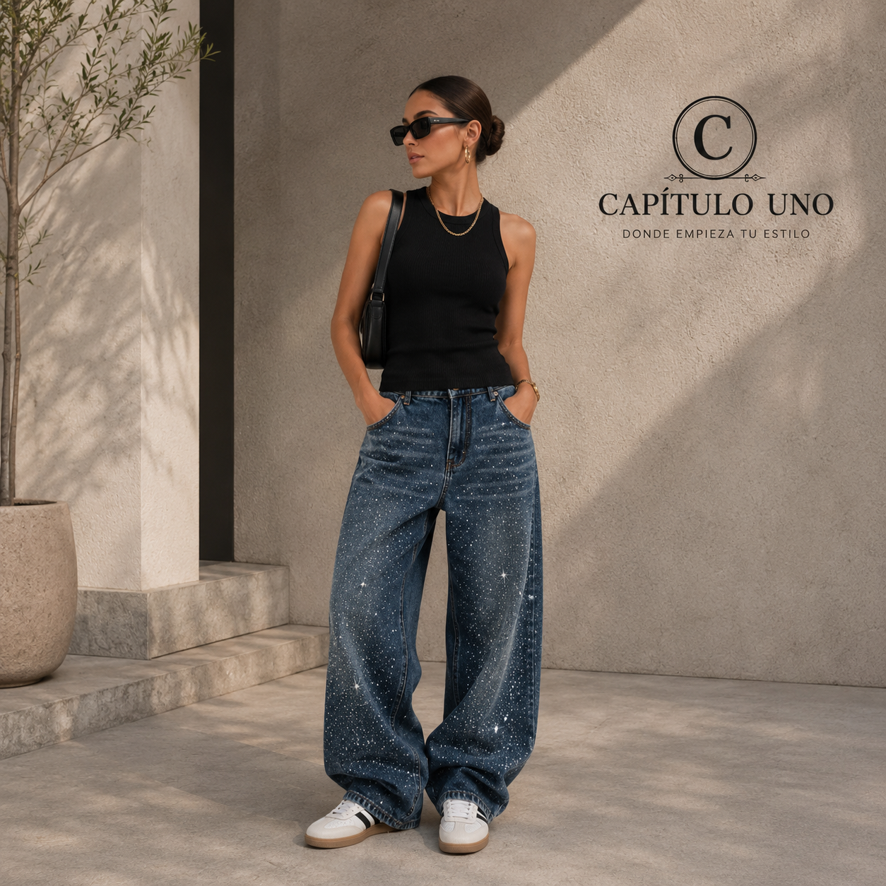 Luz - Vaquero ancho con brillantes