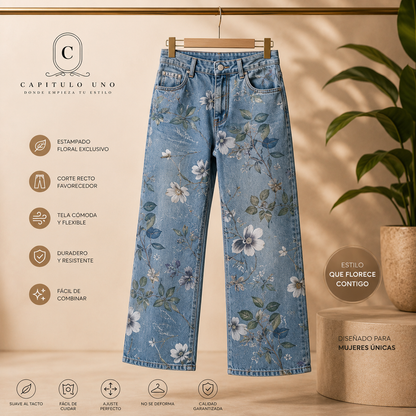 Flor - Pantalón vaquero ancho floral