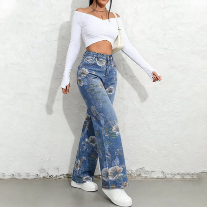 Flor - Pantalón vaquero ancho floral