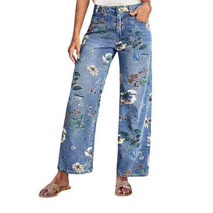 Flor - Pantalón vaquero ancho floral