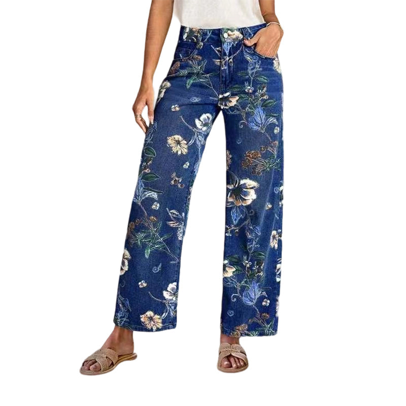Flor - Pantalón vaquero ancho floral