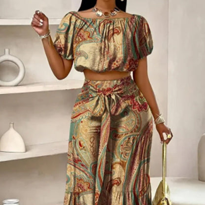 Paisley Bohemio - Conjunto de blusa y pantalón